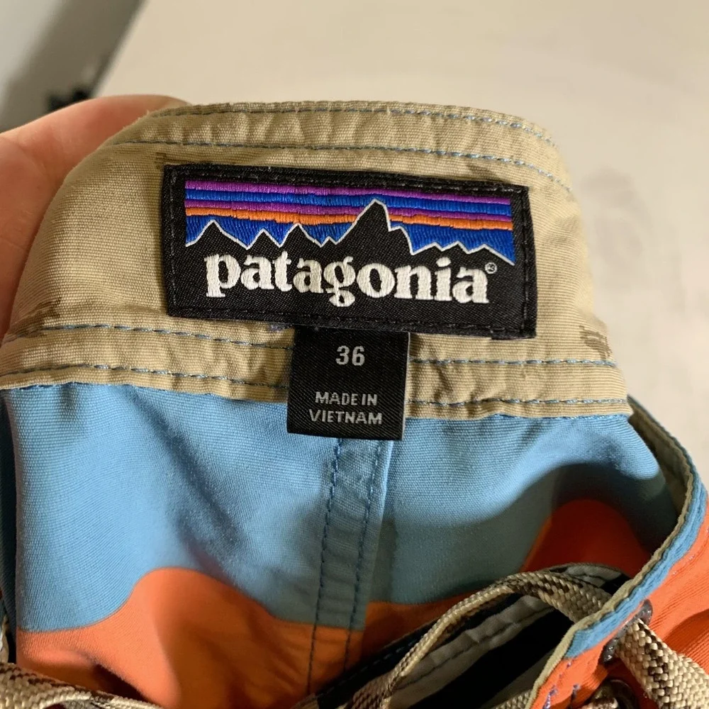 Patagonia Board Shorts Mens 36 Blue Orange Striped Swim‎ Trunks Quick Dry Surf